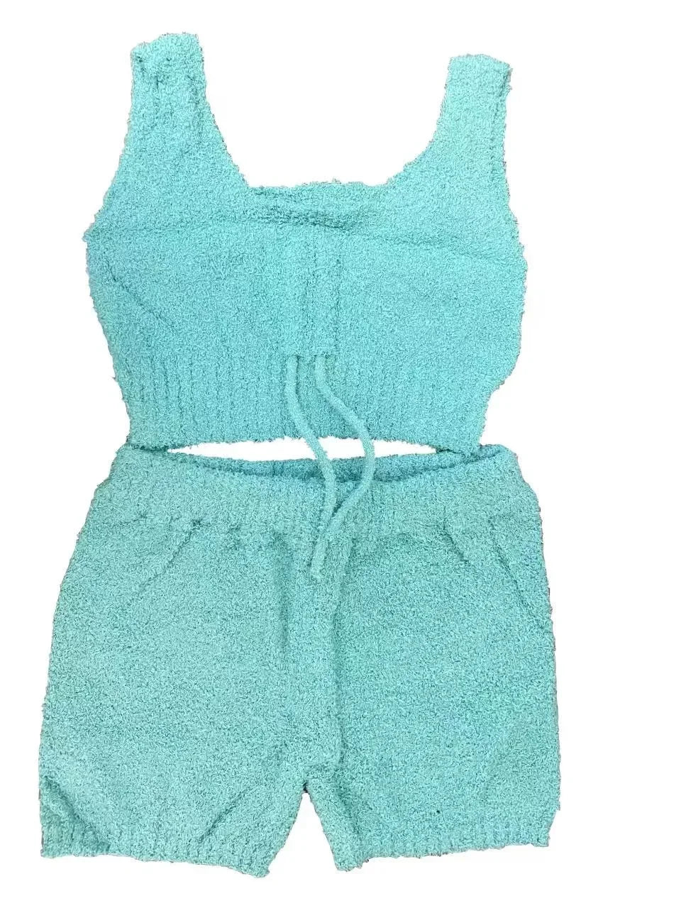 Cozy 2-Piece Lounge Set - Soft Plush Crop Top & High-Waist Shorts