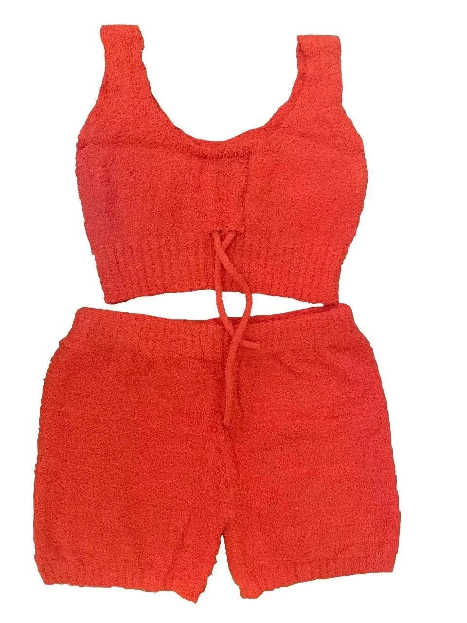 Cozy 2-Piece Lounge Set - Soft Plush Crop Top & High-Waist Shorts